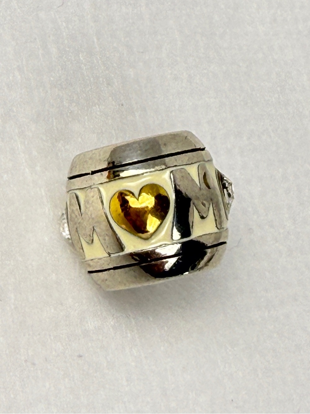 Brighton Mom White Crystal Gold Heart Family Silver Plated Spacer Bead Charm